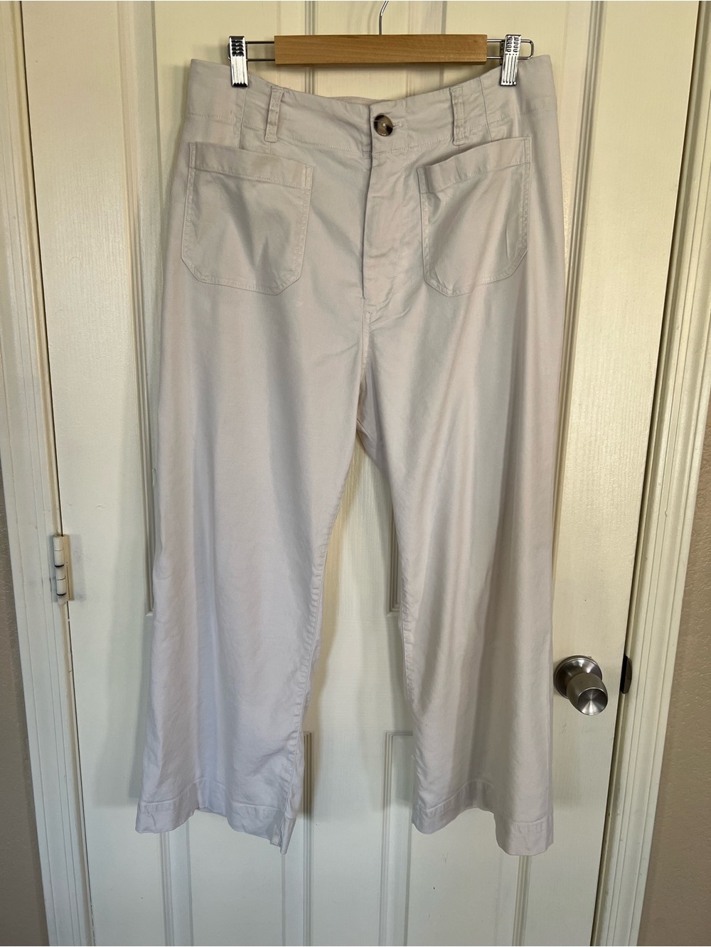Maeve Anthropologie The Colette Wide Leg Pants Ivory Linen Blend Patch Pocket